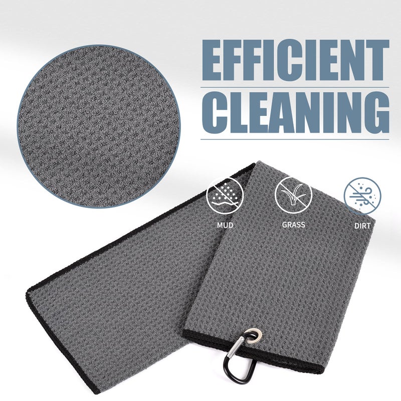 Mile High Life Golf Towels - Microfiber Waffle Pattern Tri-fold, Brush Tool Kit with Club Groove Cleaner with Retractable Cord and Clip, for Men Women, Golf Gift (Dark Gray Towel+Black Brush) - Image 3